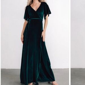 Baltic Born Meghan Velvet Wrap Maxi Dress in Emerald green